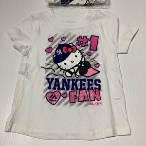 2 X Hello Kitty Baby Tee Shirt #1 Yankees Fan Size 12m & 18m